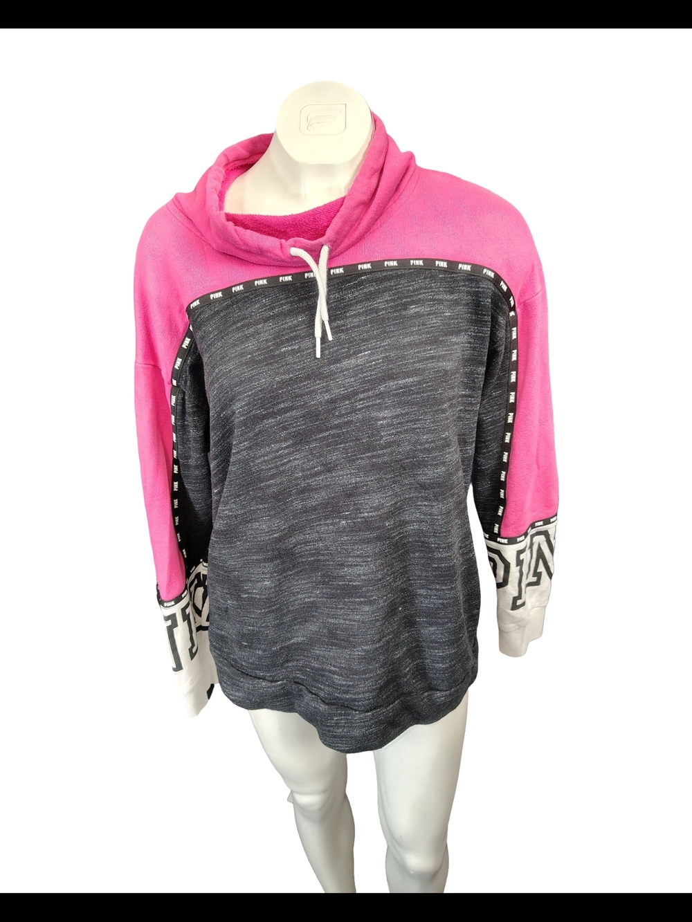 PINK Victoria's Secret Hot Pink & Grey Campus  Sweatshirt Small